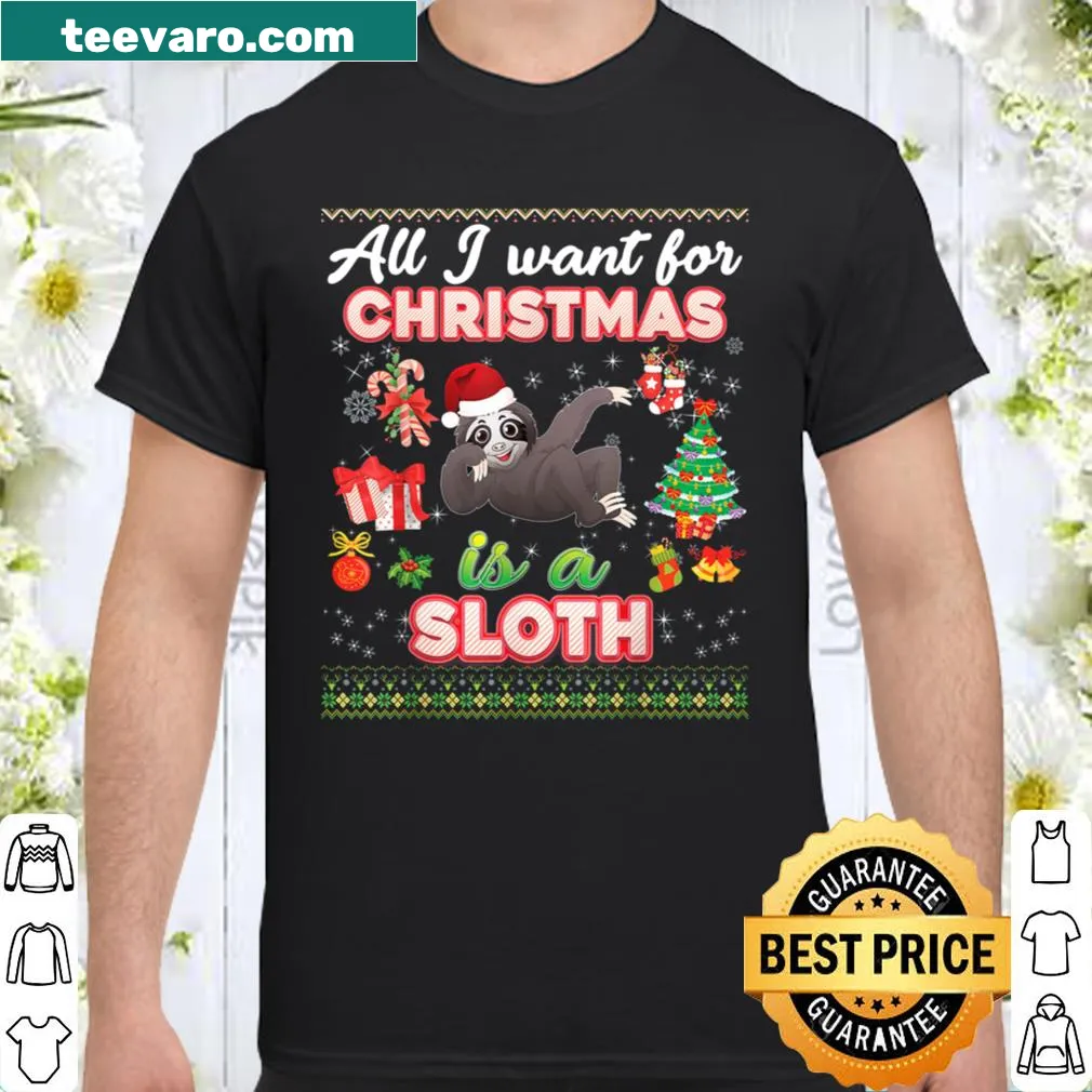 Funny Christmas shirt featuring a sloth with playful design