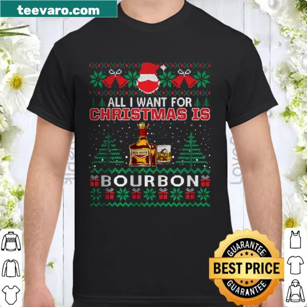 Playful shirt featuring the phrase 'All I Want For Christmas Is Bourbon'.
