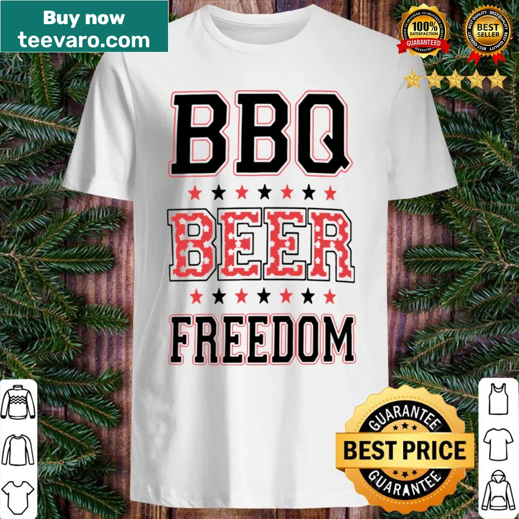 Illustrative shirt with 'BBQ Beer Freedom' text and graphics