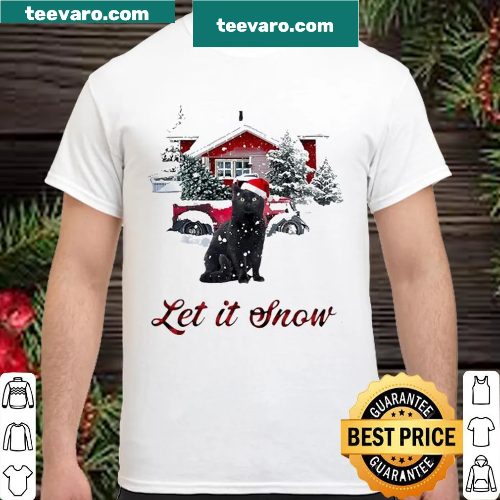 Christmas shirt featuring a black cat in a Santa hat