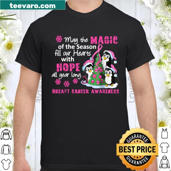 Cute penguins with pink accents for breast cancer awareness on a shirt