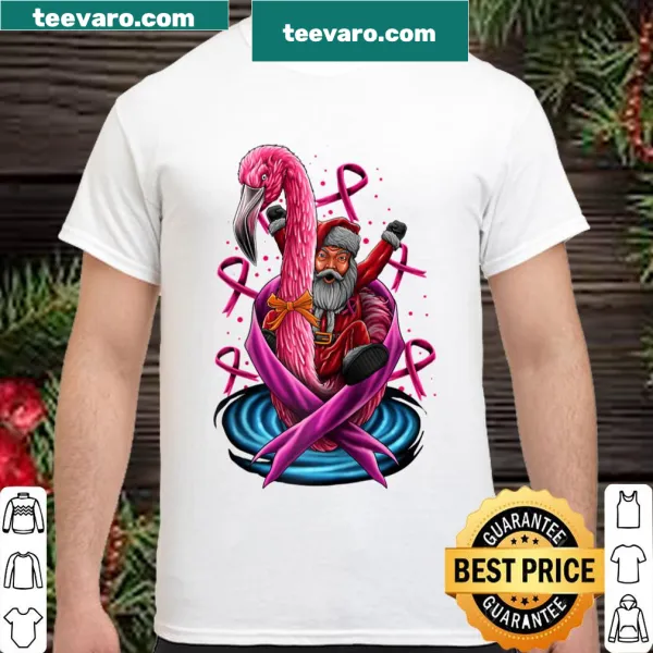 Santa and a pink flamingo on a Christmas t-shirt