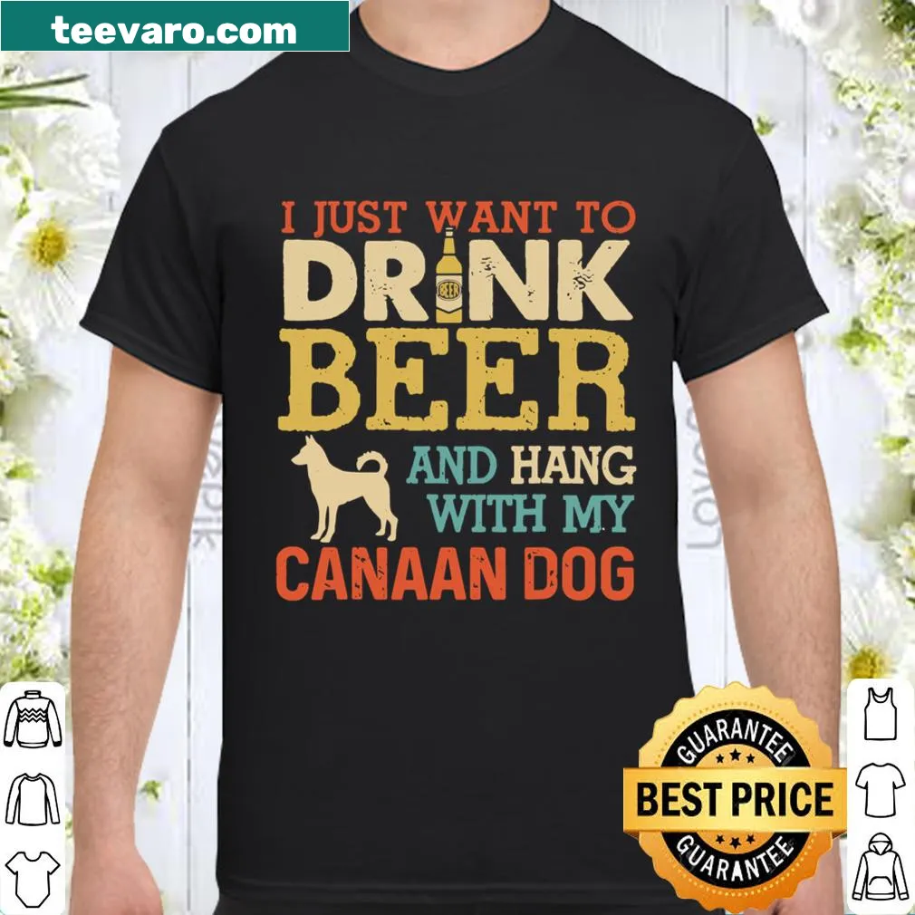 Funny dog dad t-shirt with beer and Canaan dog illustration