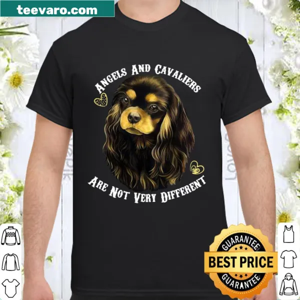 Shirt with illustration of black and tan Cavalier King Charles Spaniels as angels