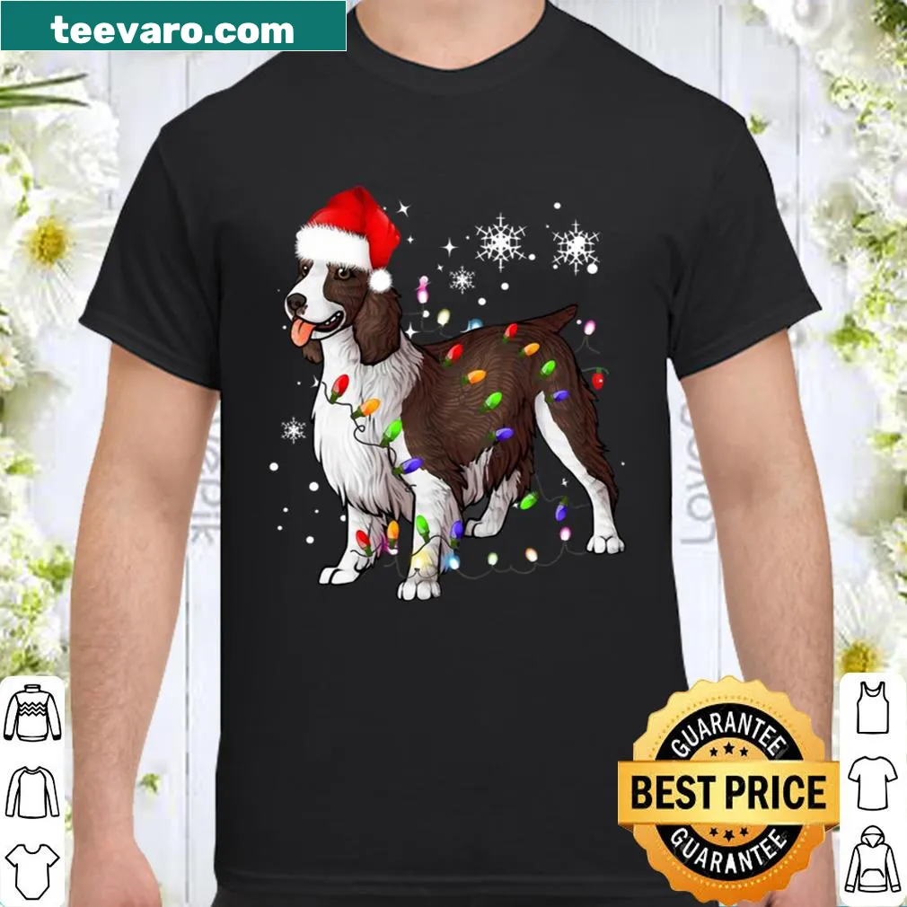 Christmas shirt featuring an English Springer Spaniel with holiday lights
