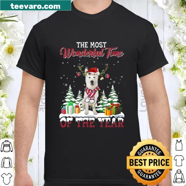 Festive shirt featuring a White German Shepherd and Christmas design