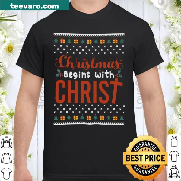 Shirt featuring the text 'Christmas begins with Christ' for a meaningful celebration