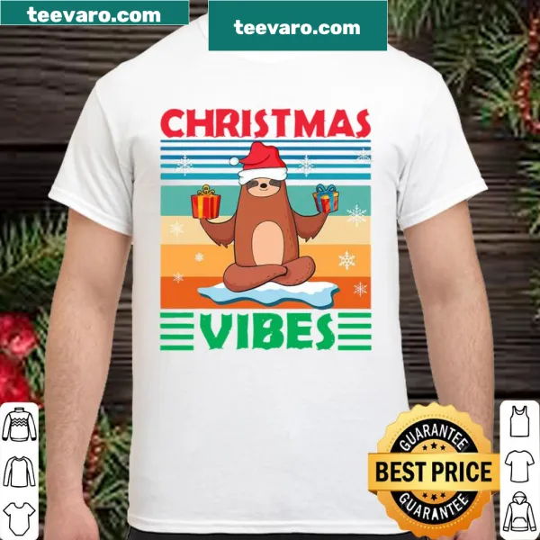 Vintage design of a yoga sloth in a Santa hat for Christmas