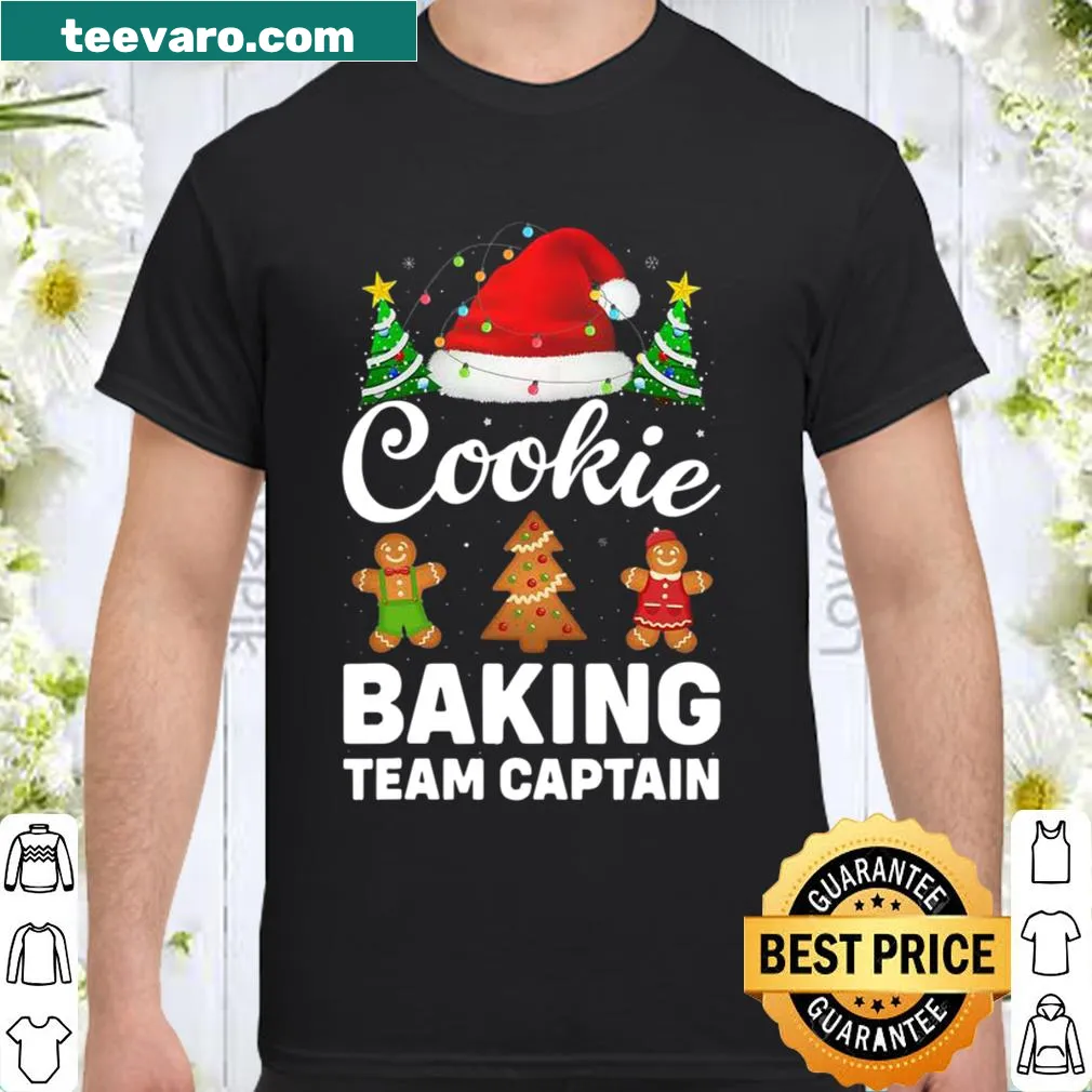 Festive shirt featuring the phrase Cookie Baking Team Captain in playful typography