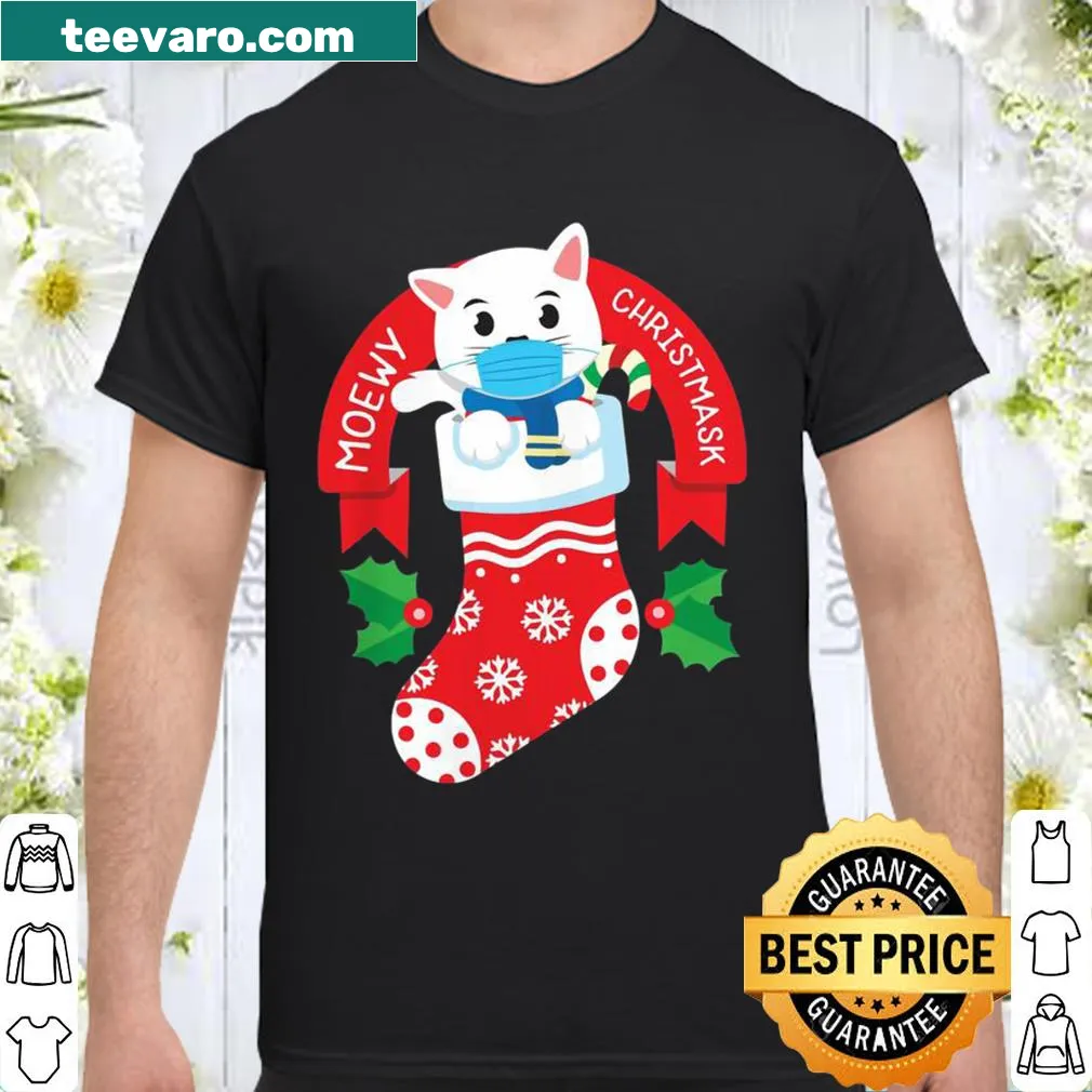 Cute cat face shirt with a Christmas stocking design