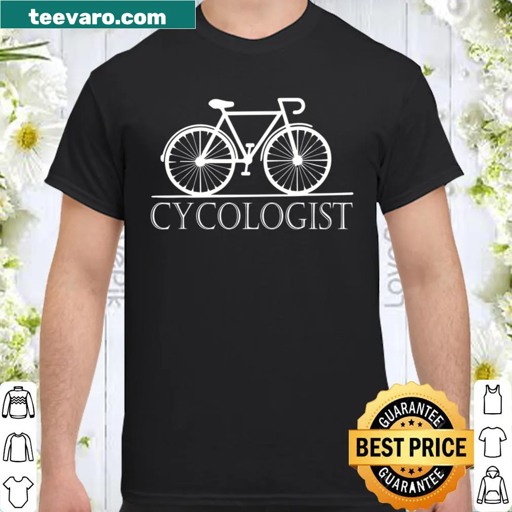 Cycologist shirt featuring illustrated bicycle wheels and playful text