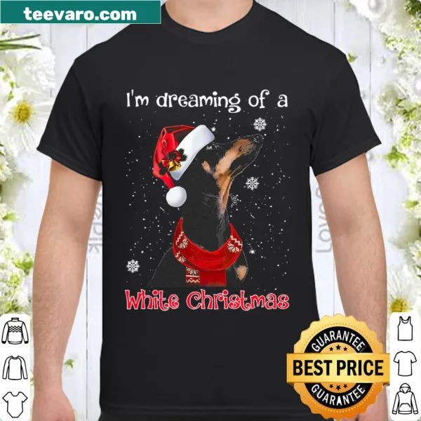Dachshund dreaming of snow with Christmas text