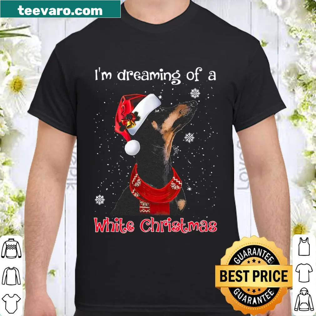 Dachshund dreaming of snow with Christmas text