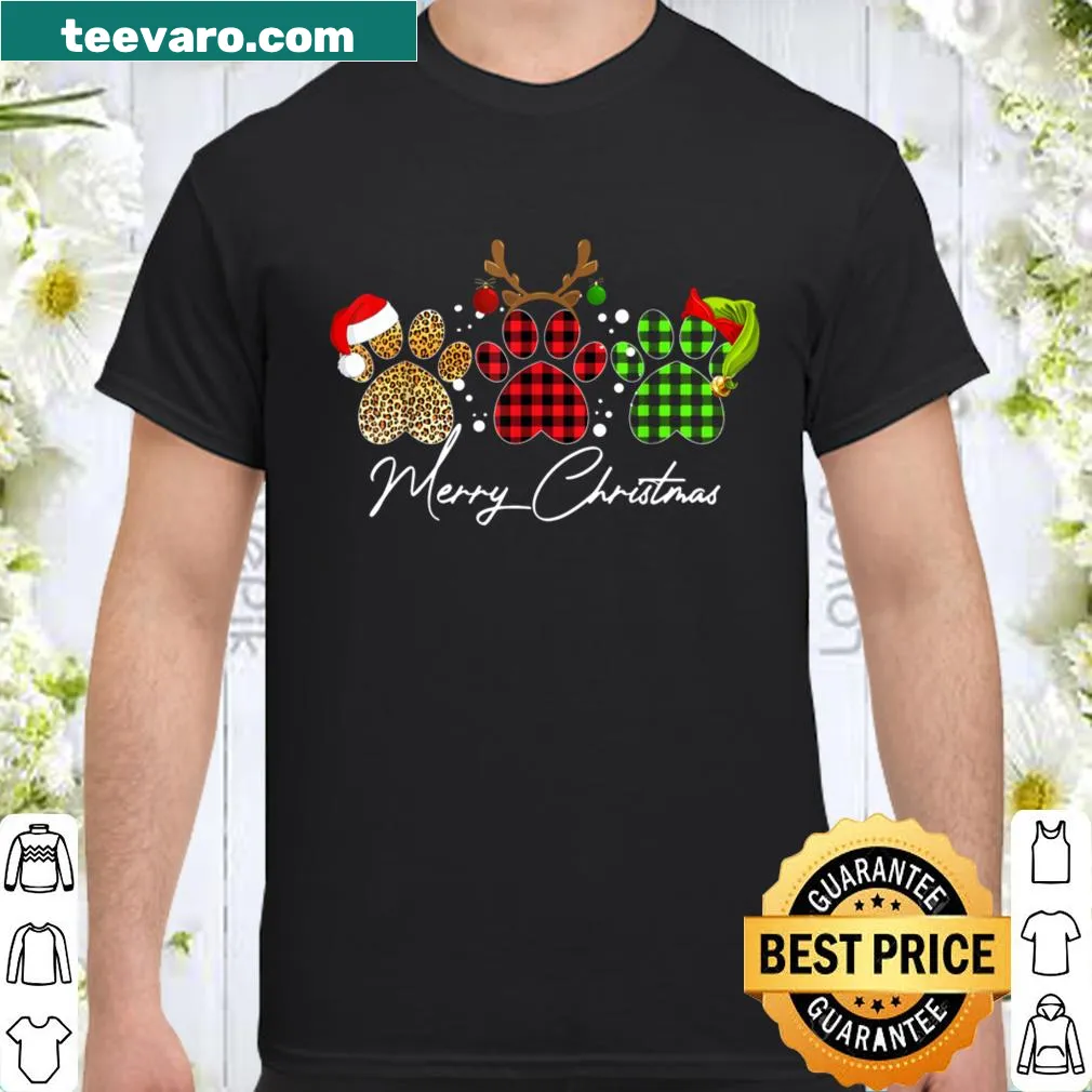 Merry Christmas shirt featuring a paw print and festive text