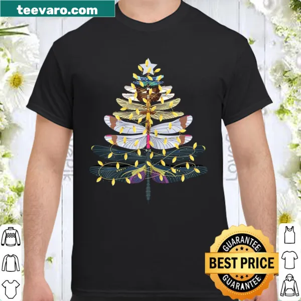 Cute Christmas shirt featuring a dragonfly and tree illustration
