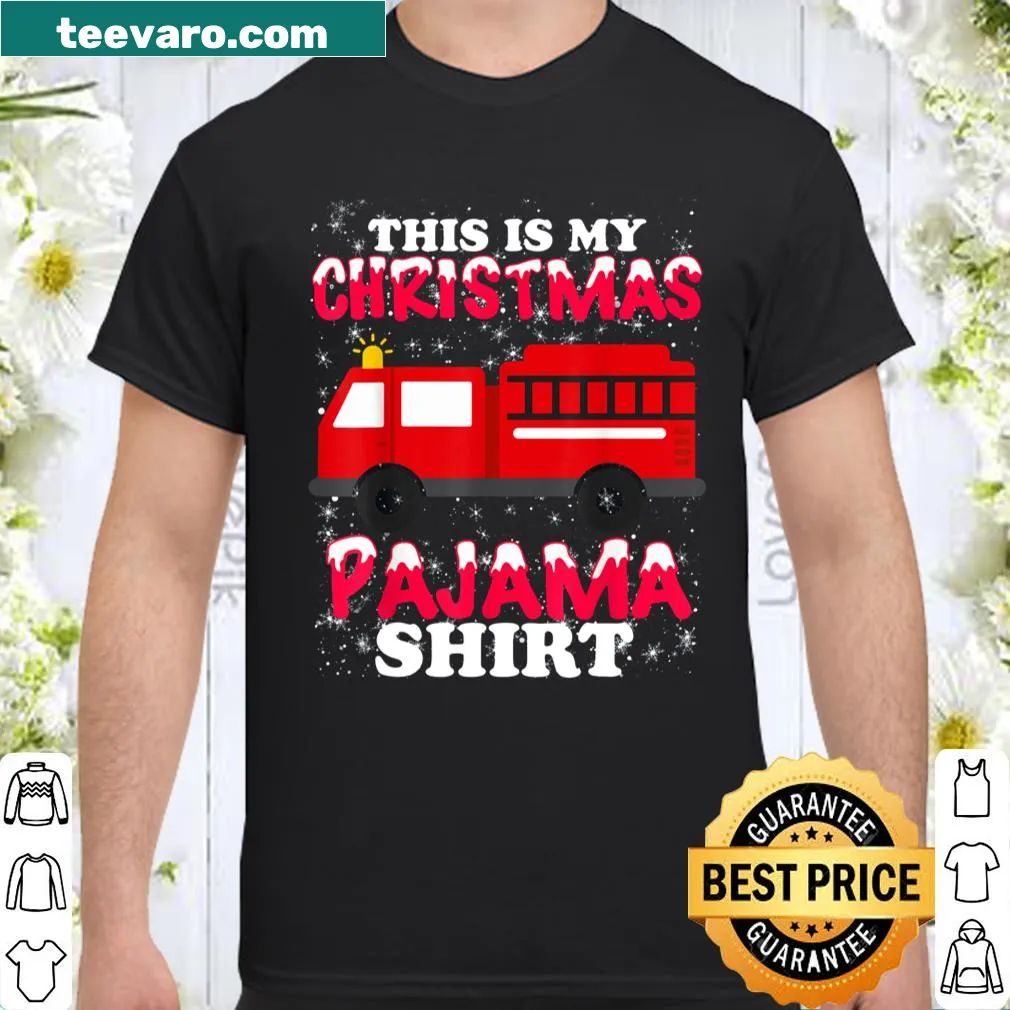 Firefighter pajama shirt featuring a fire truck illustration