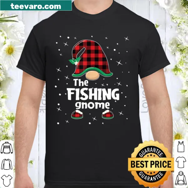 Fishing gnome in buffalo plaid for Christmas graphic shirt