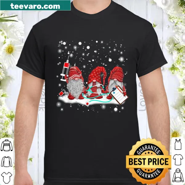Cute Christmas nurse shirt featuring gnomes and Santa