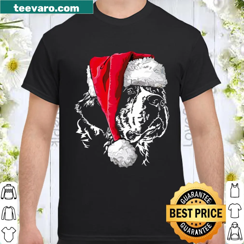 Cartoon Saint Bernard dressed as Santa for a funny holiday shirt