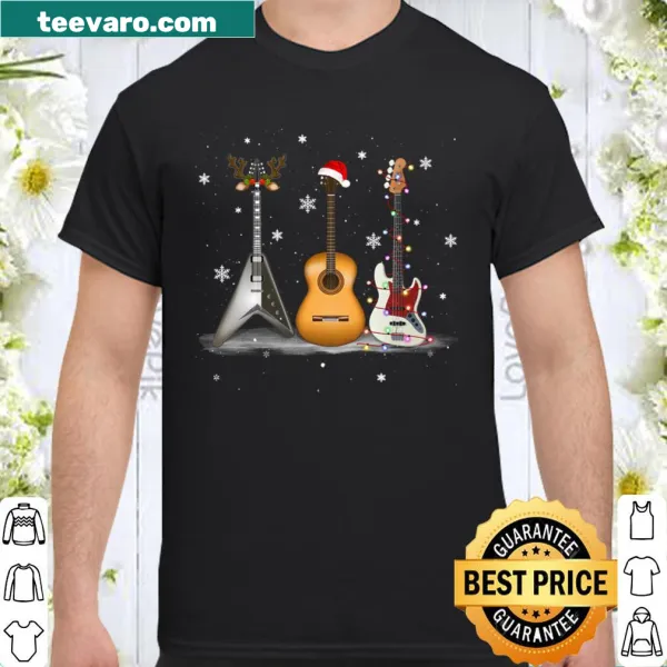 Funny design of a guitar in a winter hat on a shirt