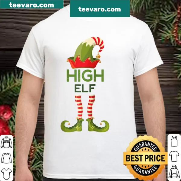 Raglan tee with high elf and cannabis design for Christmas