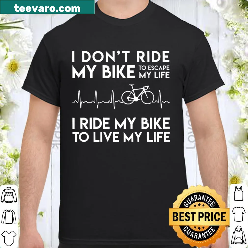 Inspirational biking shirt with heartbeats graphic and motivational text.