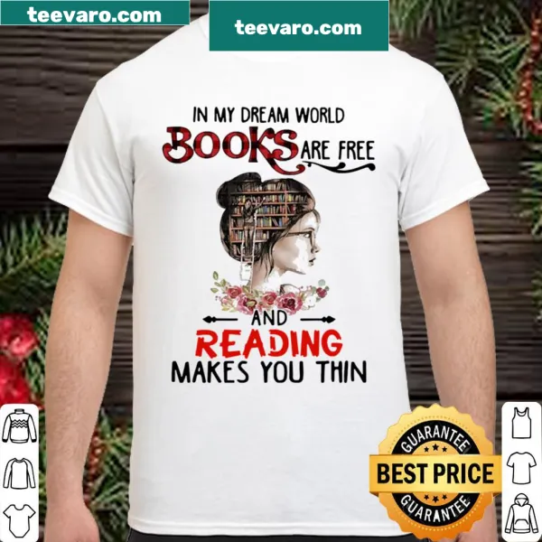 Shirt with whimsical text about books being free