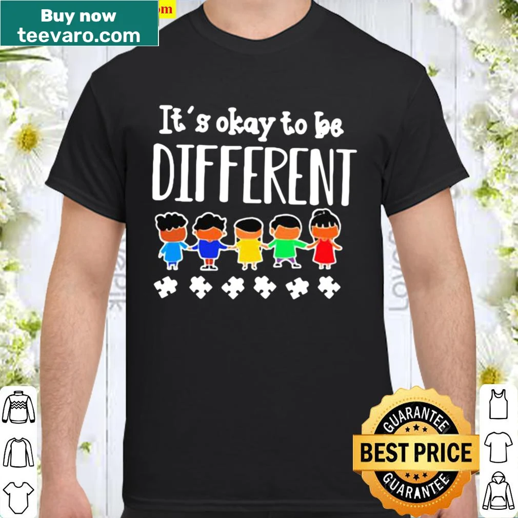 Supportive shirt with 'It's okay to be different' for autism awareness