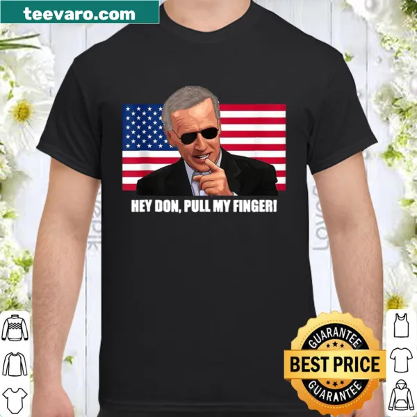 Playful shirt featuring American flag and humorous political text.