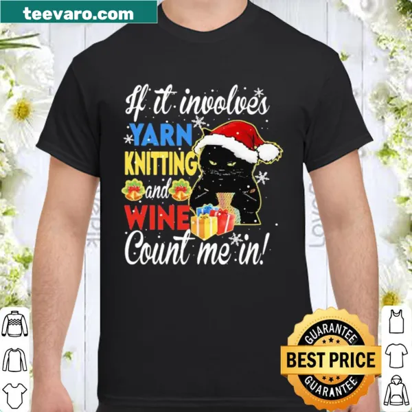 Black cat with yarn graphic and festive text for cat lovers