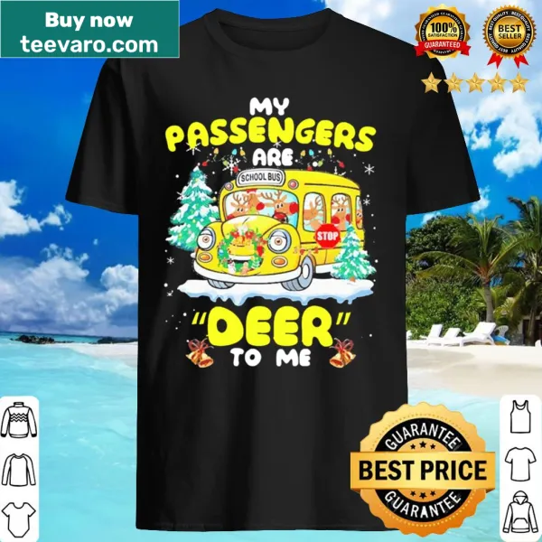 Humorous Christmas shirt with a phrase about school bus and deer