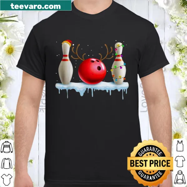 Bowling shirt with Santa hat and Christmas lights design