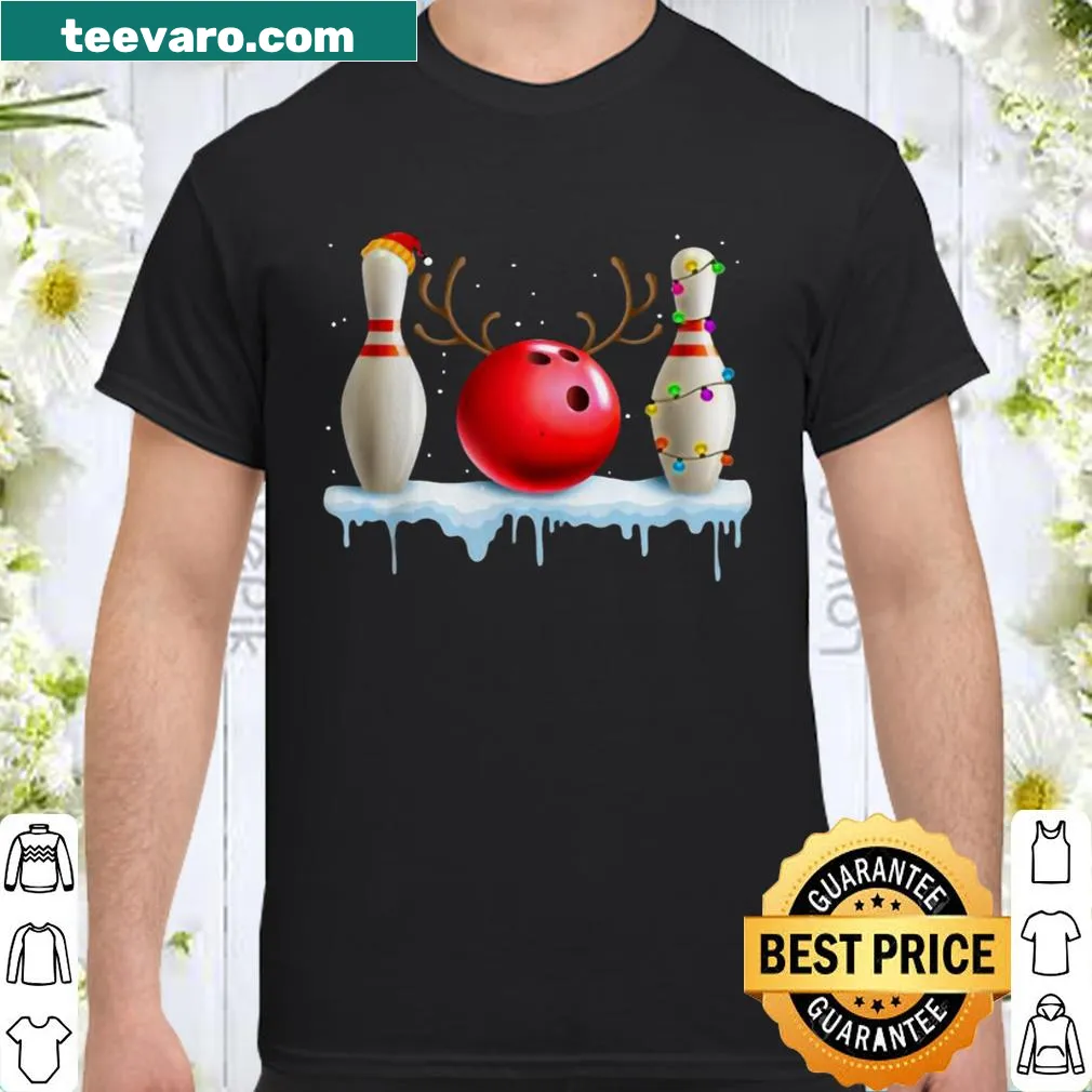 Bowling shirt with Santa hat and Christmas lights design