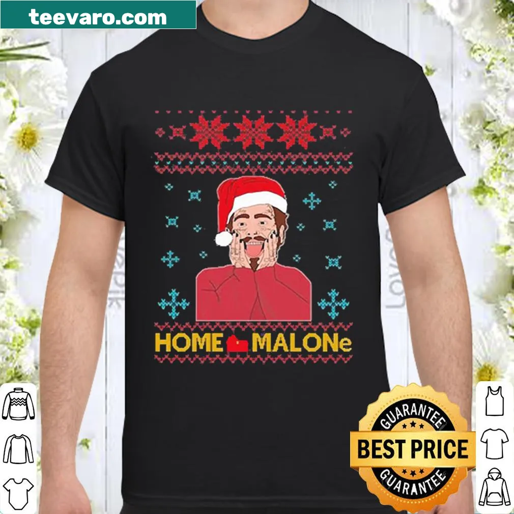Playful Christmas design on Home Malone shirt