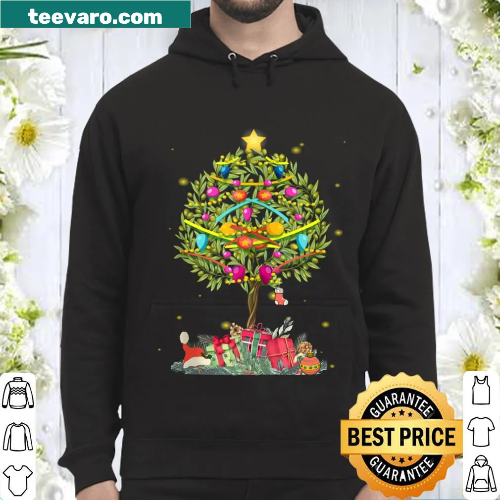 An olive tree decorated with Christmas lights in a vintage style. — on a hoodie