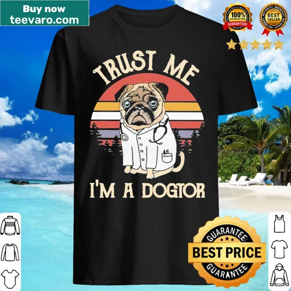 Vintage retro shirt with humorous 'Dogtor' text and pug graphic