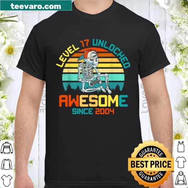 Retro skeleton shirt with 'Level 17 Unlocked' text