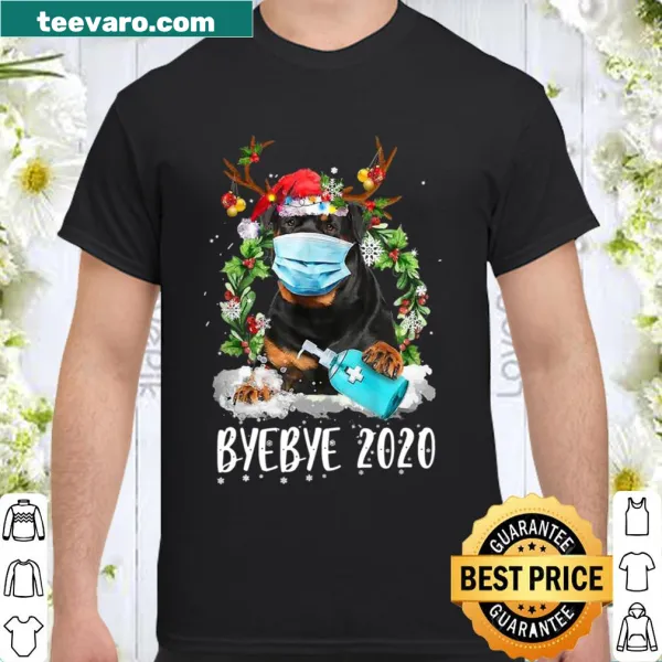 Funny Rottweiler wearing a Christmas face mask shirt