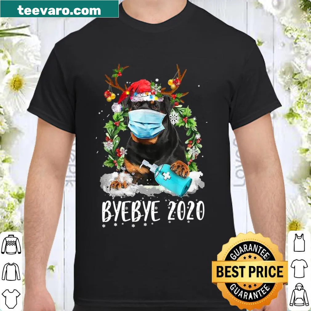 Funny Rottweiler wearing a Christmas face mask shirt