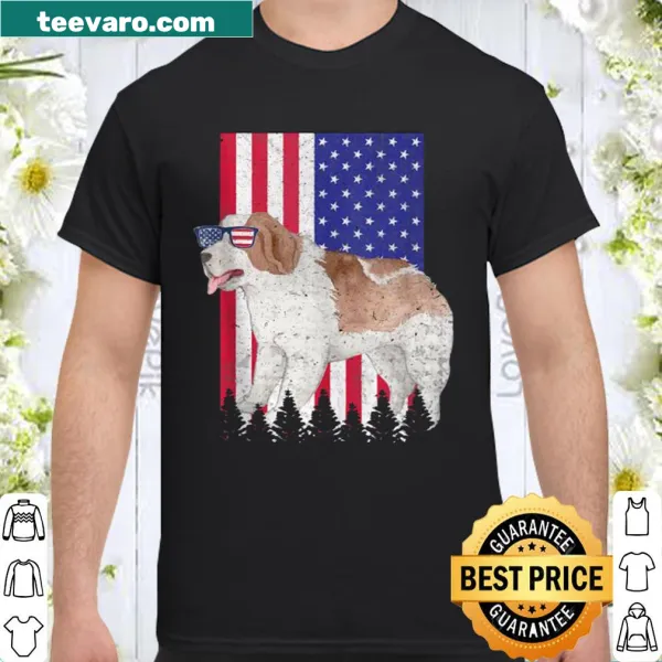 Patriotic Saint Bernard graphic t-shirt with American flag