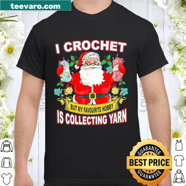 Santa Claus shirt with crochet and yarn theme.