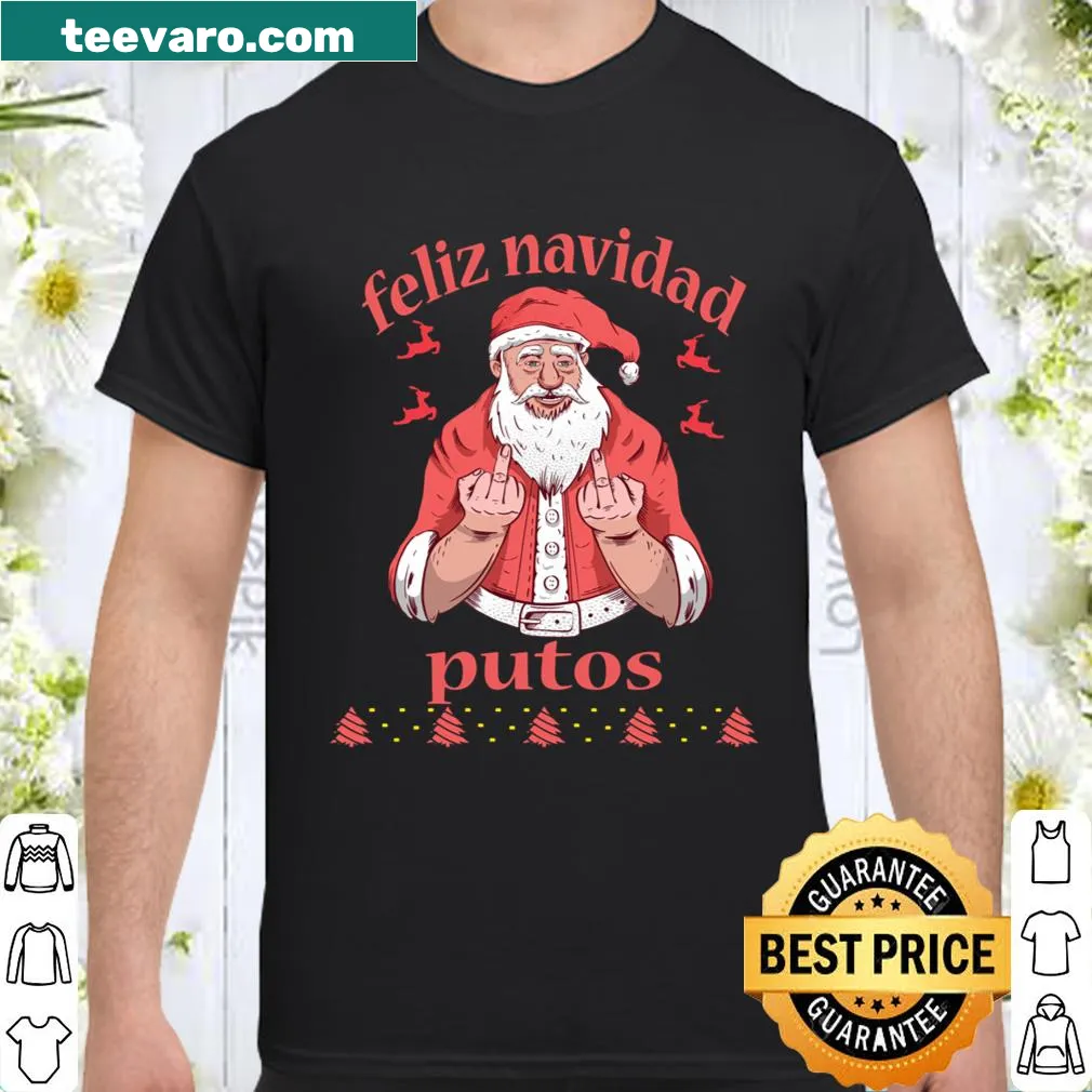 Santa Claus cartoon with middle finger graphic on shirt