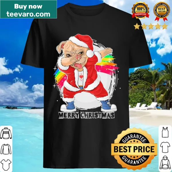 Cartoon pug dog dressed as Santa Claus dabbing for Christmas