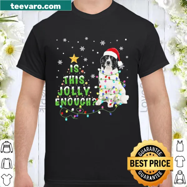 Illustration of a Landseer dog as Santa by a Christmas tree
