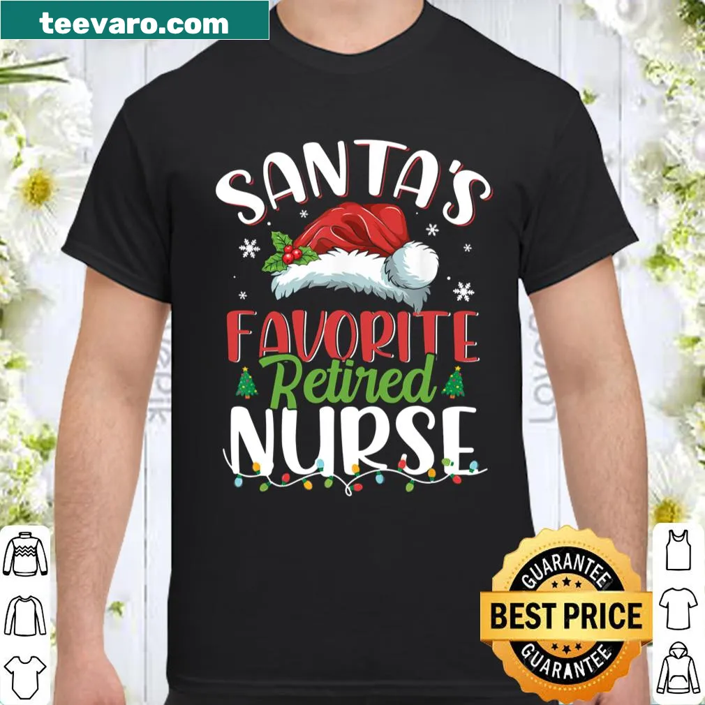 Santa with a hat and text honoring retired nurses on t-shirt