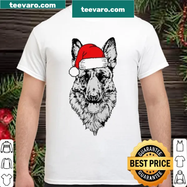 Christmas shirt with a cartoon German Shepherd labeled 'Satan'