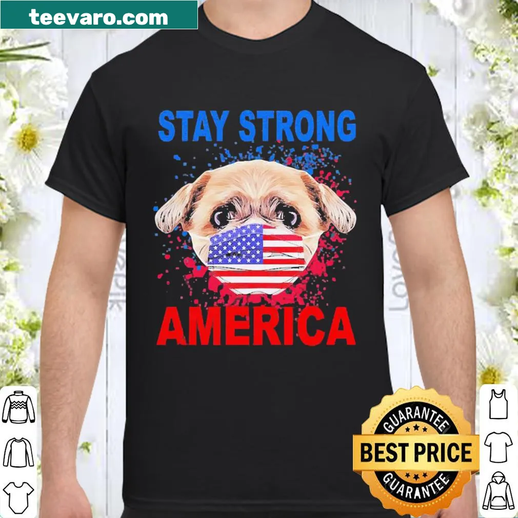 Shih Tzu graphic shirt with 'Stay Strong' and American flag