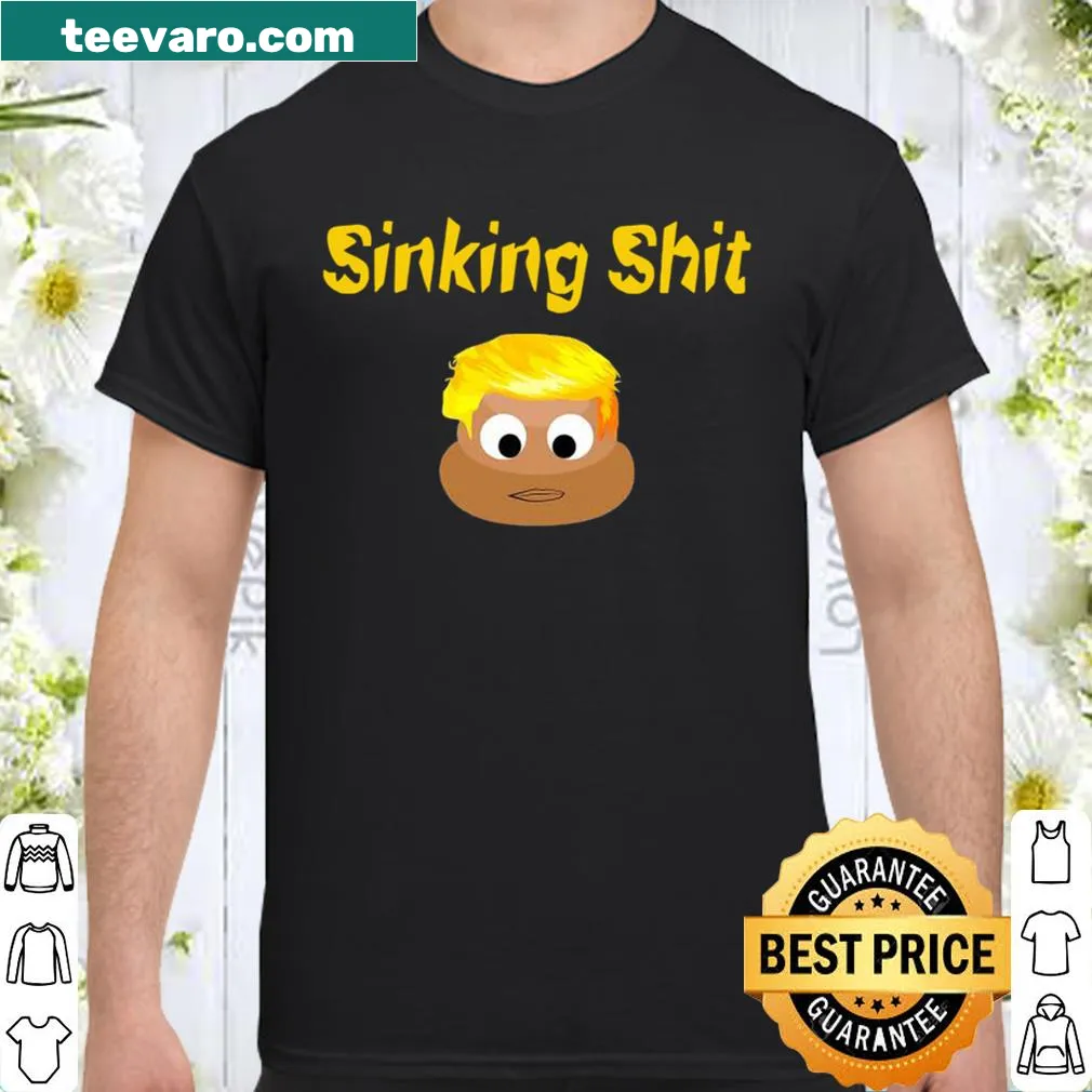 Edgy graphic shirt with sinking ship and poop emoji