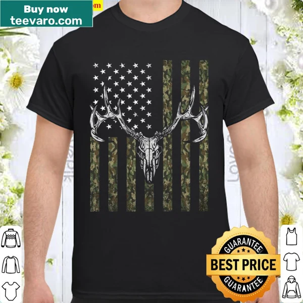 Skull deer graphic with American flag and camouflage print