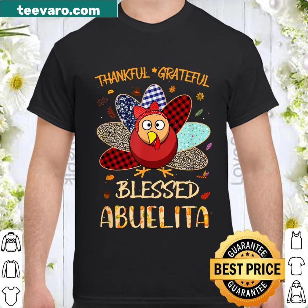 Thanksgiving t-shirt with turkey and text saying Thankful Grateful Blessed
